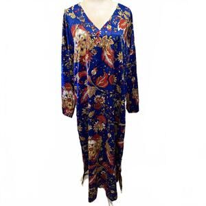 NATORI Vintage Natori Satin Caftan Mumu Kimono Japanese Asian Floral Lagenlook